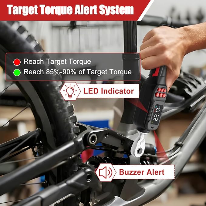 VANPO Digital Torque Wrench 1/4-Inch 1.11–22.13 ft-lb/1.5–30 Nm for Bike | ±2% Accuracy, Electronic Torque Wrench with LCD Display, Audible & Color Feedback, for Spark Plug & Precision Instruments