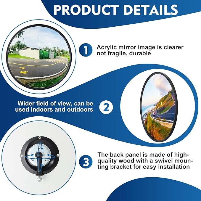 Maitys 2 Pcs Convex Mirror Acrylic Safety Security Traffic Garage Corner Mirror Adjustable Wide Angle View Mirror with Fixing Bracket for Indoor Outdoor School Classroom Warehouse (8 Inch)