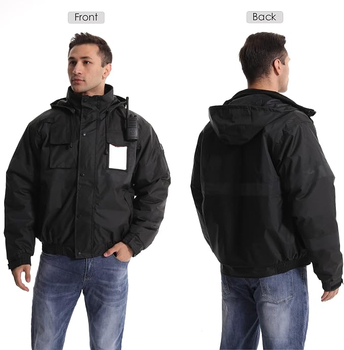 SKSAFETY High Visibility Reflective Jackets for Men, Waterproof Safety Jacket for Men with Pockets, Black Work Construction Coats for Winter Cold Weather,5XL, 1 Pack