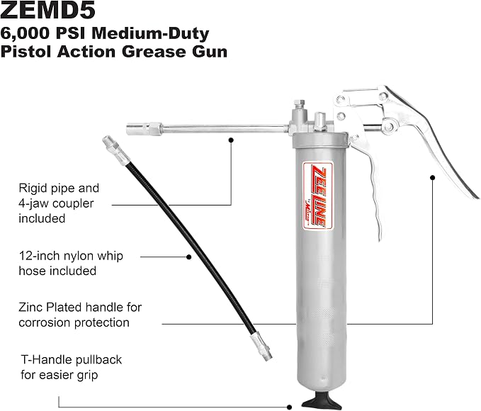 ZEELINE BY MILTON Grease Gun, 4,000 PSI Medium-Duty Lever Action Pistol Grease Gun (ZEMD5)