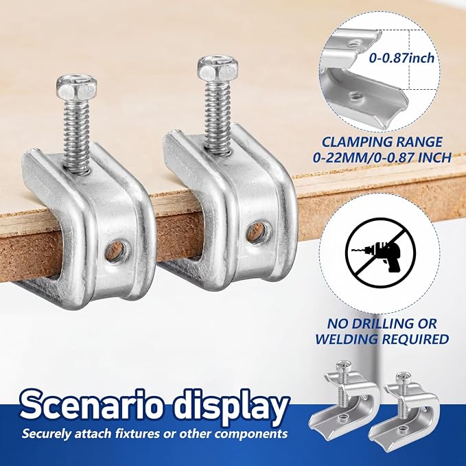 Hicarer 25 Pcs 1/4" x 20 Beam Clamp Heavy Duty Steel, Zinc Plated C-clamp Fastener for I-beams and Strut Channels, Secure Conduit & Pipe Hanging Support