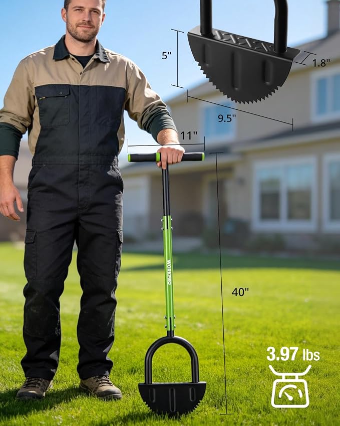 WORKPRO 40-Inch Edger Lawn Tool, Half Moon Saw Tooth Lawn Edger | Half Moon Saw-Tooth Steel Blade, Wide Footplate, Ergonomic T-Handle, Manual Garden Edger For Lawn, Sidewalk & Landscaping
