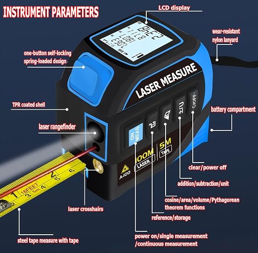 tape measure 4-in-1 laser Digital Measuring Tape & 80m/262ft Laser Distance Meter & with 16ft/5m & Crosshair markings & Dual-axis electronic level,Display On Backlit LCD Screen