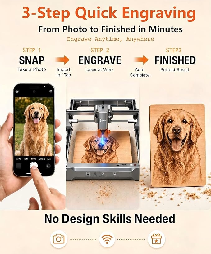 Laser Engraver, Carverall K15 Pro 5W Laser Engraving Machine for Beginners DIY High Accuracy 200x300mm (Near A4) Portable CNC Laser Cutter for Wood Coated Metal Acrylic Leather, 5000mW, Class 1