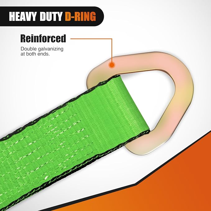 Nilight Axle Tie Down Straps 2" x 38" with D-Rings and Protective Sleeve 11,127 LBS Break Strength – Car Hauler Tie-Downs for Engine Hoist Truck Trailer & UTV 4 Pack (Green)
