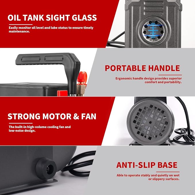 5 CFM AC Vacuum Pump and Manifold Gauge Set, 110V 1/2 HP Single Stage Rotary Vane Air Vacuum Pump HVAC for R12, R22, R410a, R134a AC Refrigerant Recharging with Carry Bag