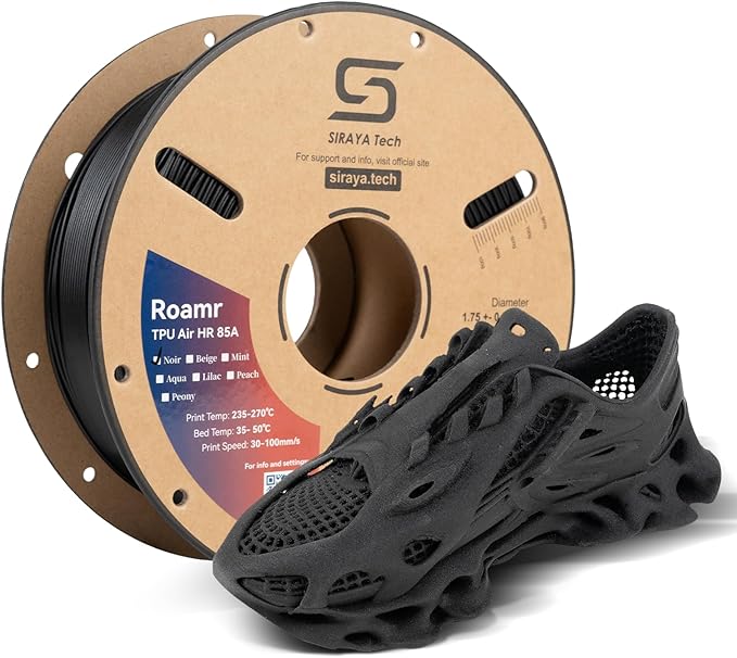 Siraya Tech Roamr TPU Air HR 85A Flexible 3D Filament, High Resilience Foaming, 68A-85A Variable Hardness, Lightweight Matte Structural TPU for Shoe Outsoles & RC Parts (800g, Noir)