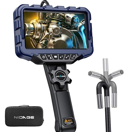 Two-Way Articulating Endoscope Camera with Light 7'' IPS Borescope with Articulated Snake Head and 5.3FT Cable 1080P Waterproof Industrial Inspection Camera for Auto Mechanics Wall