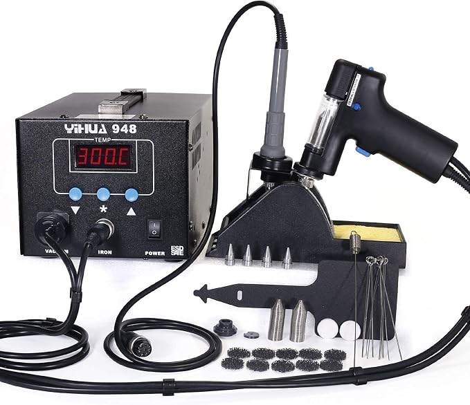 YIHUA 948 Professional Desoldering Station (Upgraded) bundle with the #948A Soldering Iron with Iron Holder, Soldering Iron, and Accessories (29 Items)