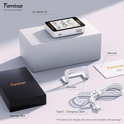 Temtop Air Quality Monitor with Indoor Thermometer & Thermo-Hygrometer – PM2.5, AQI, Temperature and Humidity Meter for Home, Office, Nursery, School, 60-Day Battery Life