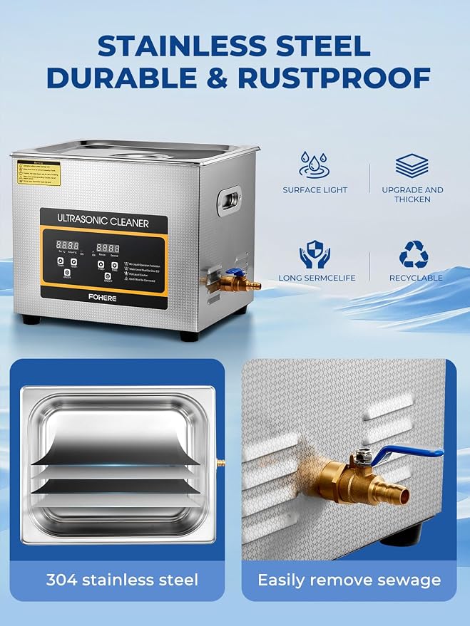 Ultrasonic Cleaner with Heater and Timer, Stainless Steel Ultrasonic Washing Machine, Professional Sonic Cleaning for Parts, Bike Chain, Metal Engine Parts, Gun (10l-2.6gal)