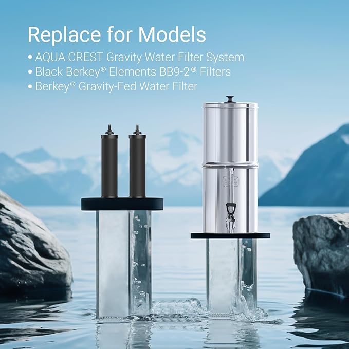 [Ultrafiltration] AQUA CREST WF90C Water Filter, Replacement for Berkey®, Purewell® ProOne® BB9-2® Black Carbon Filters and Waterdrop Gravity Water Filter System, 2 Pack