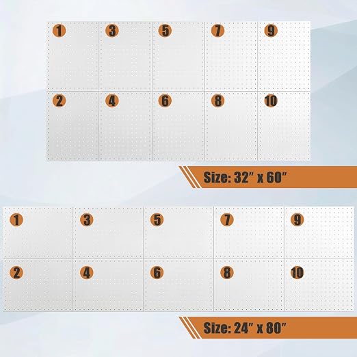 PBHEPJ 10 Pcs Metal Pegboard Panels, Heavy Duty Peg Boards for Garage and Garden Tool Storage, Includes Drywall Anchors and Screws Kits, White (10 pcs 16in x 12in)