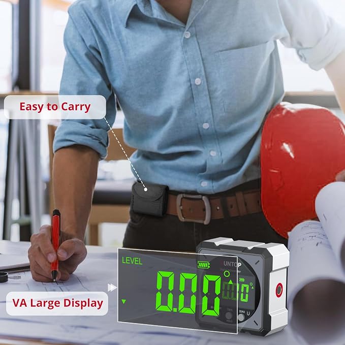 XUNTOP USB Charging Digital Level Box Angle Finder with Laser (Class 2, <1mW Output), 4-Side Strong Magnetic Angle Gauge IP54 Waterproof Inclinometer Level, Saving Effort Hanging Decorations-Gray