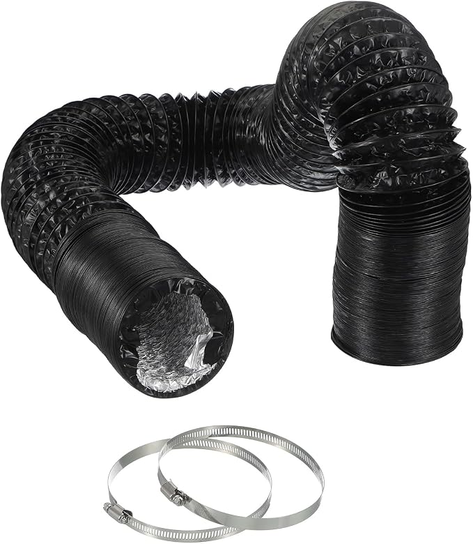PATIKIL 5 Inch Air Duct, 33Ft Length Dryer Vent Hose Flexible Aluminum Ducting Ducting Dryer Vent 2 Clamps Included for Heating Ventilation Air Conditioning, Black