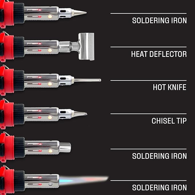 Berkling BSG-568 Butane Soldering Iron Kit - Self-Ignite, Instant Start, Portable Cordless Welding Micro Solder Torch Heat Gun Includes 5 Tips, 15g 60/40 Rosin Core Solder Wire, Mini Wrench, Sponge