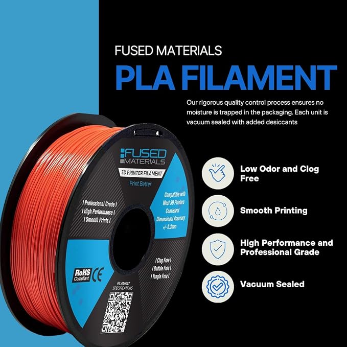 PLA Red 3D Printer Filament Fused Materials - 1kg Spool, 1.75mm, Dimensional Accuracy +/- 0.03 mm