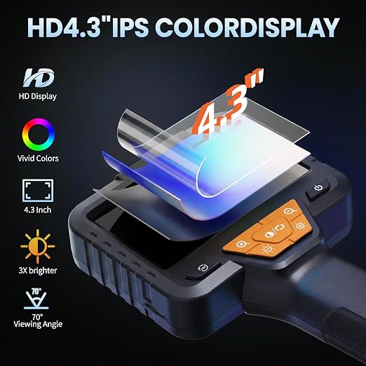 32.8FT Endoscope Camera with Light -IP67 Waterproof Borescope Inspection Camera with 4.3" IPS Screen, 1080P HD Sewer Tools with 8 Adjustable LEDs, Snake Cameras for Father's Day