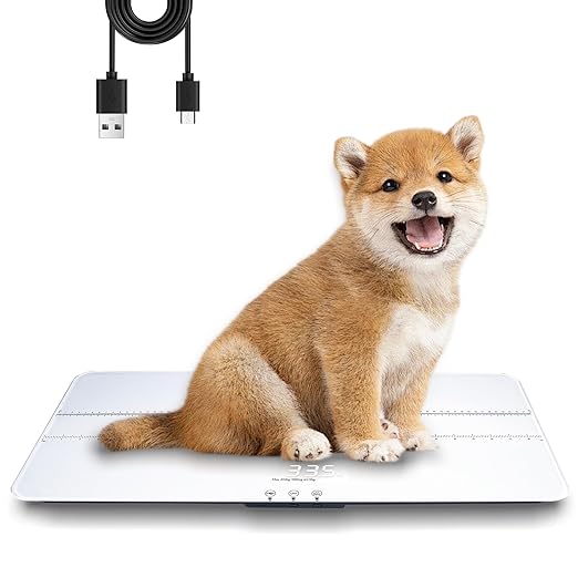 UNIWEIGH Digital Pet Scale 220lbs x10g Accuracy for Dog/Cat Animal Scales | 3 Weighing Units/Tare/Hold Function,Baby Scale for Pets,Tempered Glass Material,USB charging,Large LED Platform Scale,white