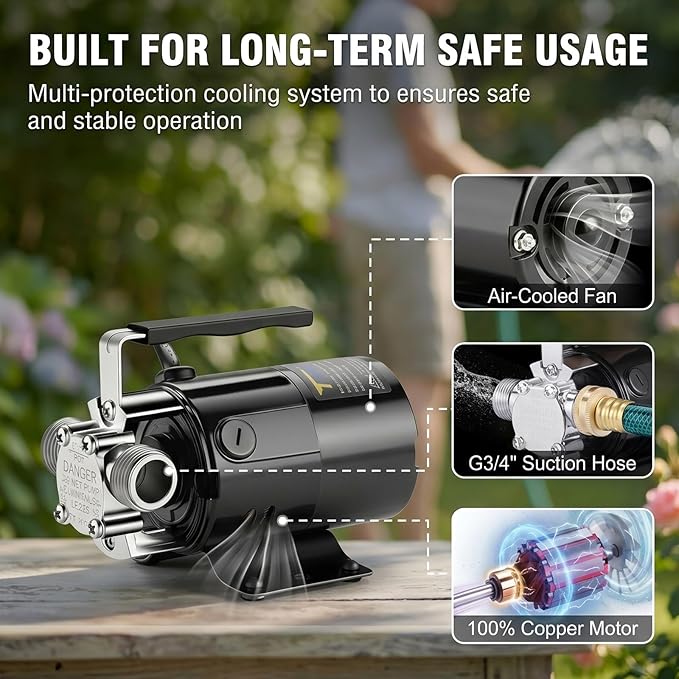 Trupow Water Transfer Pump, 115V 1/10HP 330GPH Electric Utility Water Pump with 6ft Water Hose Kit, Portable Small Water Pump For Pool Draining, Removing Water From Rain Barrel, Aquariums, etc.
