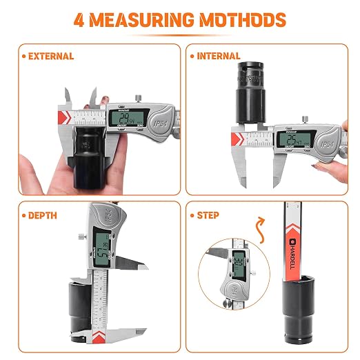 HARDELL Digital Caliper, IP54 Waterproof Caliper Measuring Tool with 3-Batteries & Extra Cover, All Stainless Steel Heavy-Duty Vernier Caliper Micrometer, Inch/MM/Fraction for DIY/3D-Printing