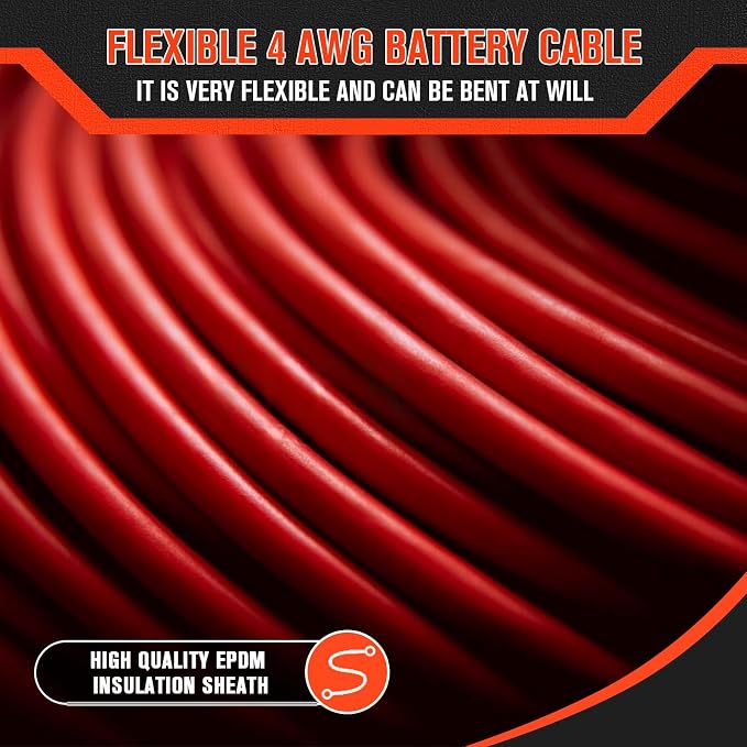 4 Gauge Wire 4 Awg Battery Cable 20FT Red + 20FT Black, 4AWG Pure Copper Wire for Automotive, Battery, Solar and Generator, 4AWG Welding Cable with Cable Lugs Terminal Connectors and Heat Shrink Tube