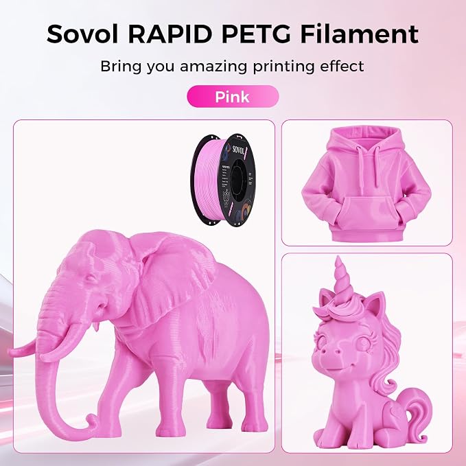Sovol 3D Printer Rapid PETG Filament 1.75mm 1KG (2.2lbs), High Precision, Strong Toughness, Wiring Tightness, Dimensional Accuracy +/- 0.03 mm, 3D Printing High Speed PETG Filaments, Pink