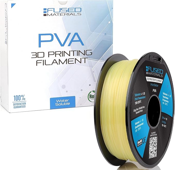Fused Materials PVA Filament 2.85mm 0.5kg – Water-Soluble 3D Printer Filament – Compatible with Bambu Lab, Polymaker, Overture, and More – Works with PLA, PETG, Nylon, ABS – Clear & Transparent