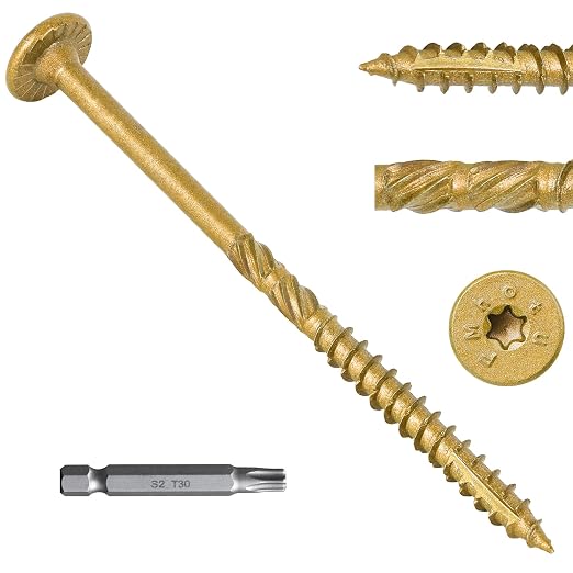 6 Inch Heavy-Duty Outdoor Deck Screws, 300Pcs Star Drive Decking Wood Screws, Rust Resistant Timber Screws for Timber/Log/Landscaping Wood (#14 x 6 Tan)