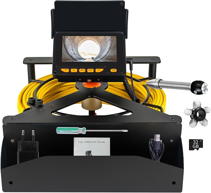 Sewer Pipe Snake Camera 25FT,with 32GB Card 4.3'' Video Screen,HD JQKJCAM Duct Sewer Drain Inspection Camera with Light Meter Counter,17MM/0.67‘’ Industrial Endoscope for Pipes(10M/33FT)