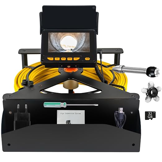 Sewer Camera 100FT,32GB 17MM Plumbing Sewer Drain Snake Camera w/Light | JQKJCAM Waterproof Sewer Scope w/ 4.3'' HD Video Screen,Meter Counter,3.5''Roller Wheel for>=1'' Pipe Duct Inspection