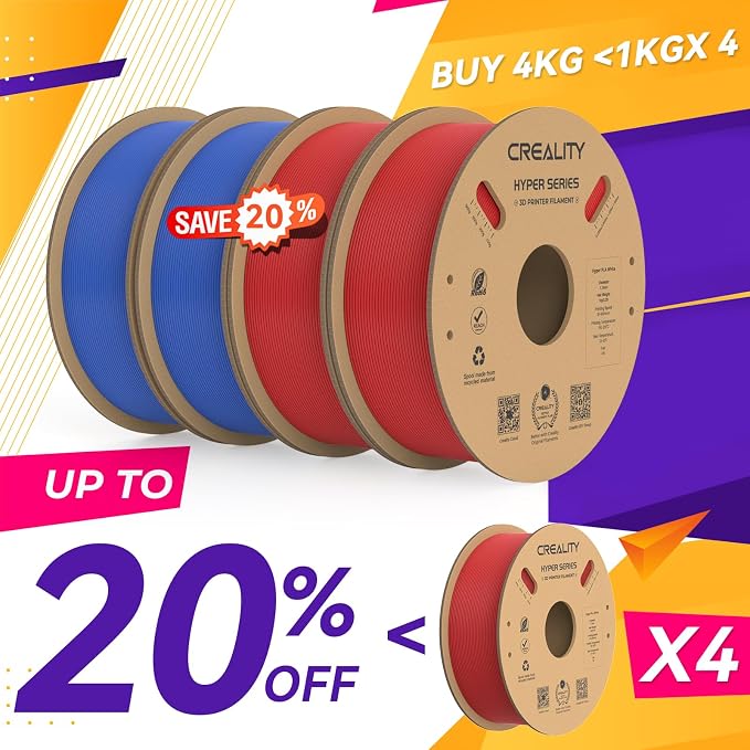 Creality Hyper PLA Filament 1.75mm, 30-600mm/s High Speed 3D Printer Filament, Dimensional Accuracy +/-0.02mm, Fit Most FDM 3D Printers, 4 Pack 1kg Spool(2.2lbs), Red & Blue