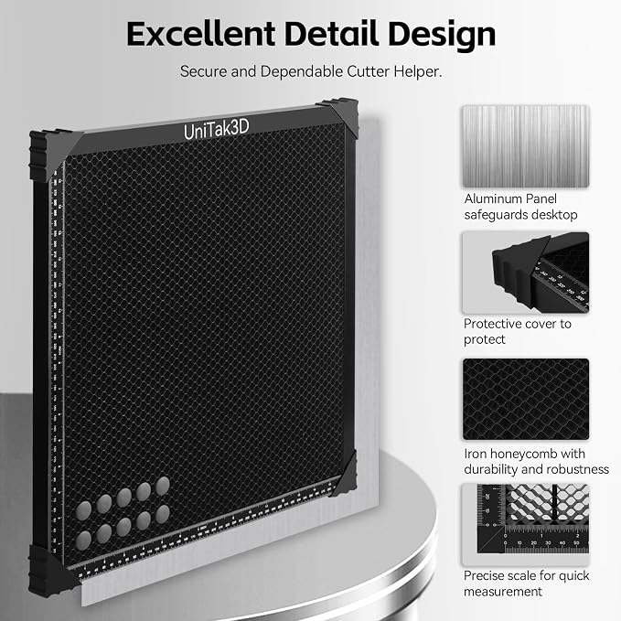 UniTak3D Honeycomb Laser Bed 500x500mm Working Table for XTool D1/D1 Pro/S9/S10/S30 Pro/RAY5 Engravers,Fast Heat Dissipation and Desktop Protection with Aluminum Plate(Working Area:18.11x18.11in)