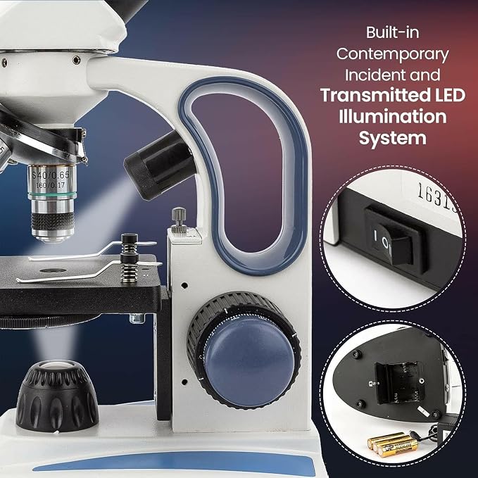 AmScope M158 Series 360-Degree Rotating Monocular Head Compound Microscope - 40X-1000X Magnification - Includes LED Light and USB 2.0 Digital Camera