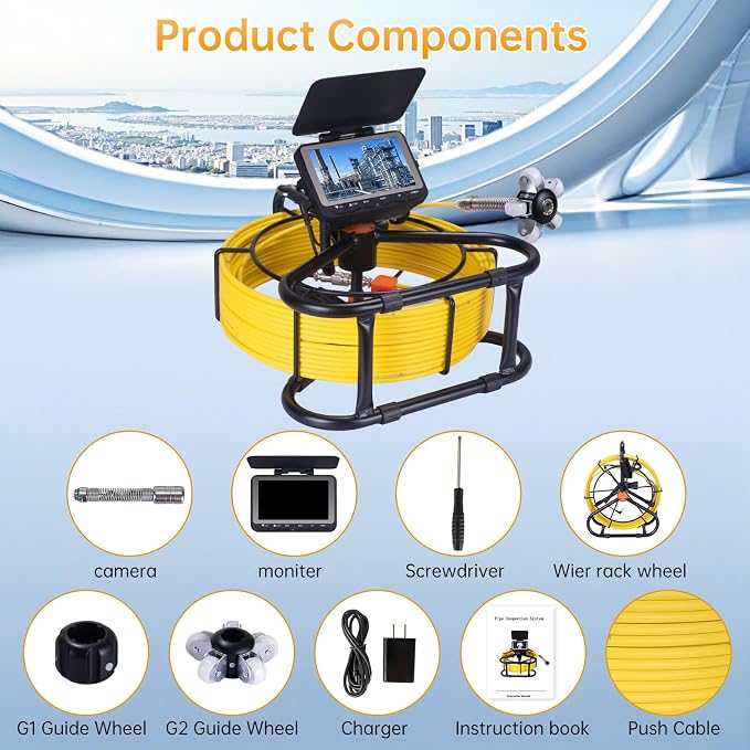 Sewer Camera 66ft,Drain Pipe Camera HD 4.3in Screen DVR 23MM Plumbing Snake Borescope with 12pcs LEDs Light, IP68 Sewer Inspection borescopes for Plumber(66ft/20M)