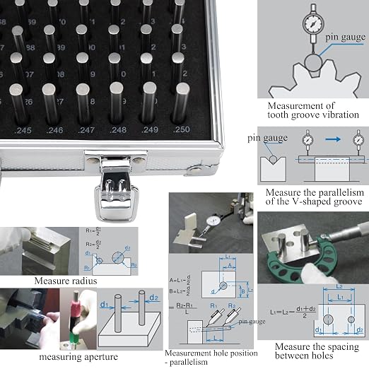 190pc Precision Pin Gauge Set (0.061-0.250"), Complete Go No Go Pin Gauge Master Kit for Machinists, Hardened Steel Measuring Tools with Aluminum Case