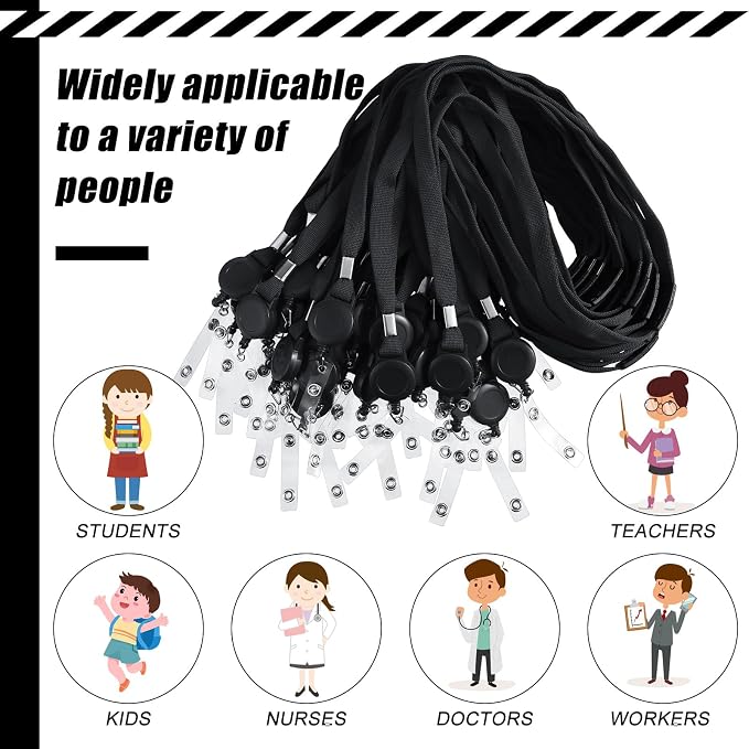 Windyun 48 Pcs Breakaway Lanyard with Safety ID Bulk Retractable Lanyards Flat Neck Straps (Black)