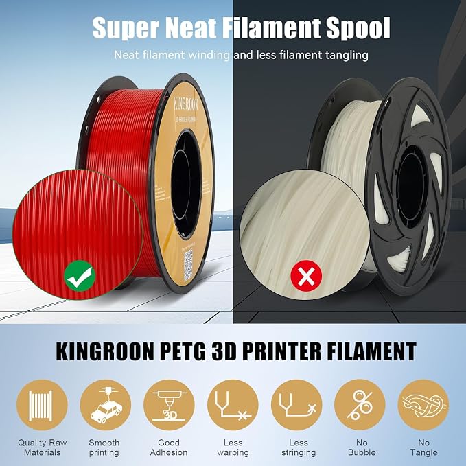 Kingroon 3D Printer Rapid PETG Filament 1.75mm,Dimensional Accuracy +/- 0.03 mm,1kg/Spool(2.2lbs),10 Spools PETG Filament Bundle-2×Black+1×White+1×Gray+1×Yellow+1×Silver+1×Brown+1×Red+1×Orange+1×Green