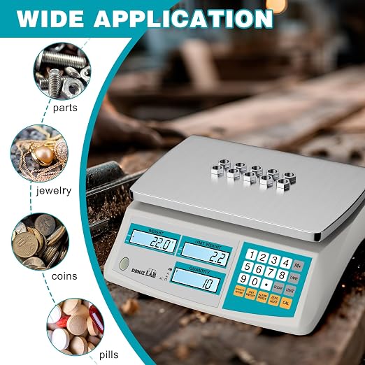 Counting Scale 30kg/66lb x 0.1g for Small Parts, Coins, Pieces, Tickets | (lb/oz/g/kg), Industrial, High Precision, Dual Power Supply, with Battery