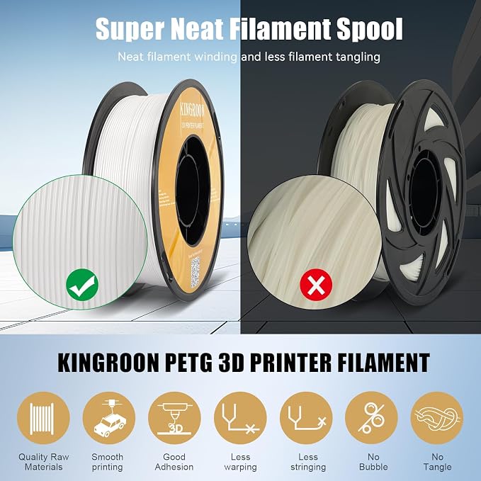 Kingroon High Speed PETG 3D Printer Filament 1.75mm, 3D Printer Rapid Filament for 30-600mm/s Hyper Printing Filament, Dimensional Accuracy +/- 0.03 mm, 2 kg Plastic Spool (4.4lbs（White）