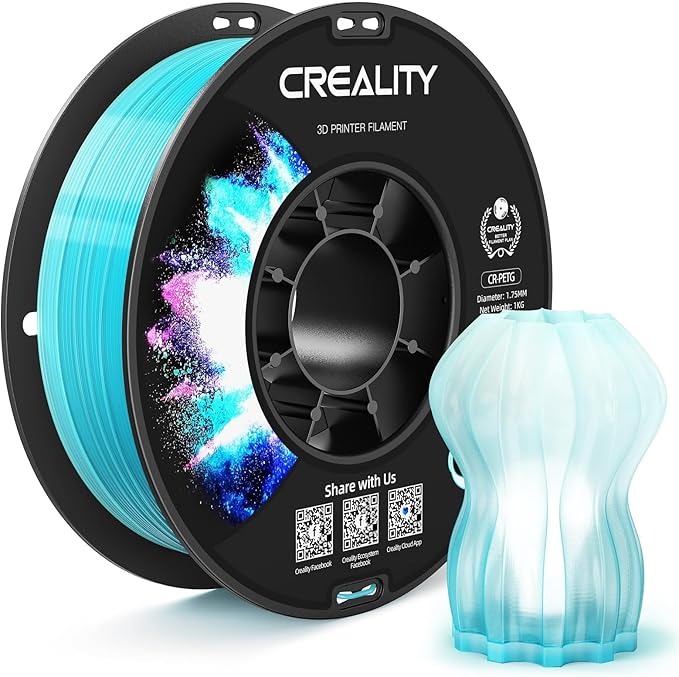 CREALITY PETG Filament 1.75mm 3D Printer Filament, Translucent Dual Color Gradient Blue to White, 1kg (2.2lb) Neatly Wound Spool, Dimensional Accuracy ±0.03mm, Gradient Blue White