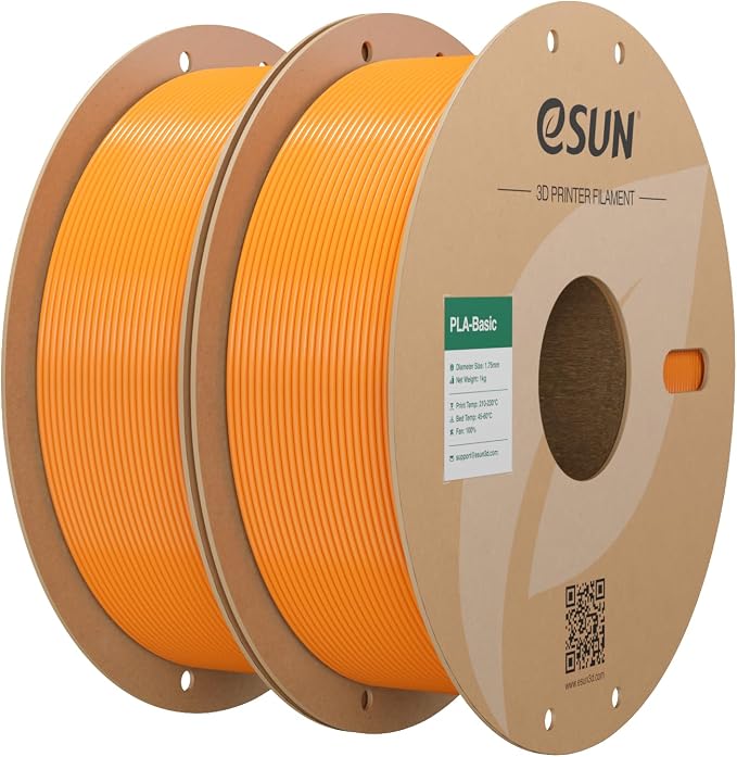 eSUN PLA Basic Filament 1.75mm, 3D Printer Filament High Speed PLA for Fast Printing, 1KG per Spool, 2 Spools High Speed 3D Printing Filament, Orange