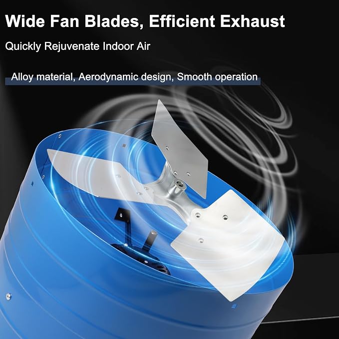 Criditpid 16 Inch Gable Mount Vent Attic Fan, Exhaust Ventilation Fan with Adjustable Thermostat for Gable, Home, Shed, Garage, Portable Building, 4A, 1050RPM, 1945CFM, Blue.