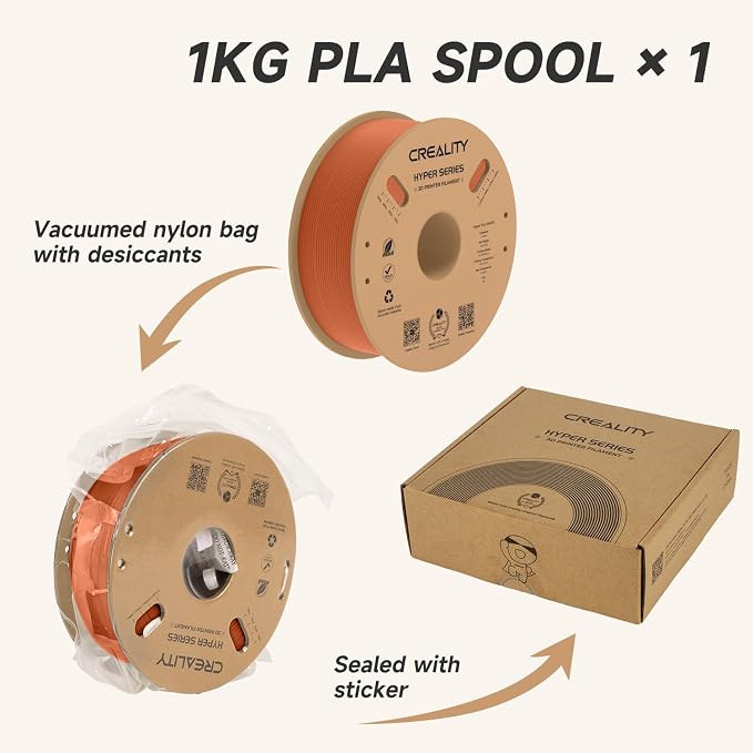 Official CREALITY Hyper PLA Filament 1.75mm, High Speed PLA 30-600mm/s Rapid 3D Printer Filament, Dimensional Accuracy +/-0.02mm, Fit Most FDM 3D Printers, 1KG(2.2lbs) Spool Burnt Orange