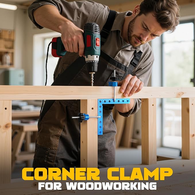 Professional 90 Degree Corner Clamp Set, CNC Aluminum Right Angle Clamp 140mm/5.5", Precision Wood Working Clamps with Dual Scale, L-Shaped Screws, Ideal for DIY, Cabinet, Box & Frame Assembly