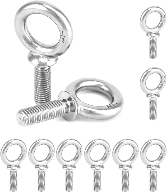 QWORK Machinery Eye Bolt, 10 Pack 1/2" -13 x 1-1/2" Marine Grade 304 Stainless Steel Shackle, Lifting Ring Threaded Eyebolt Shoulder Eyebolts