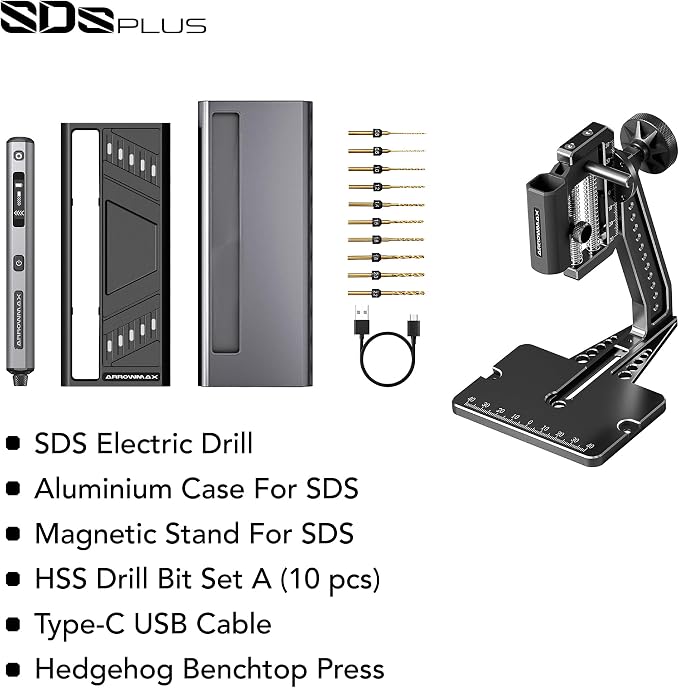 AM ARROWMAX Mini Engraving Pen, Cordless Rotary Tool & AM ARROWMAX 4-Speed Mini Electric Drill Pen with Benchtop Press