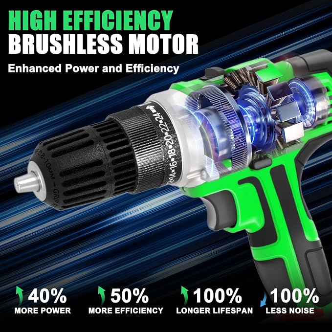 21V Power Drill Cordless Tool Kit Set, Electric Screwdriver Cordless Drill with 2 Battery and Charger for Men Home, 3/8-Inch Keyless Chuck, Variable Speed, 24+1 Torque Setting with LED(green)