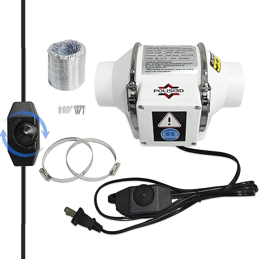 Powerful 3 Inch Inline Duct Ventilation Fan AC Vent Blower Exhaust Fan w/ 1.5M Pipe, Enhanced Air Flow, Low Noise for 3D Printer Enclosure, Laser Engraver Cover,Resin, Greenhouse Ventilation Equipment