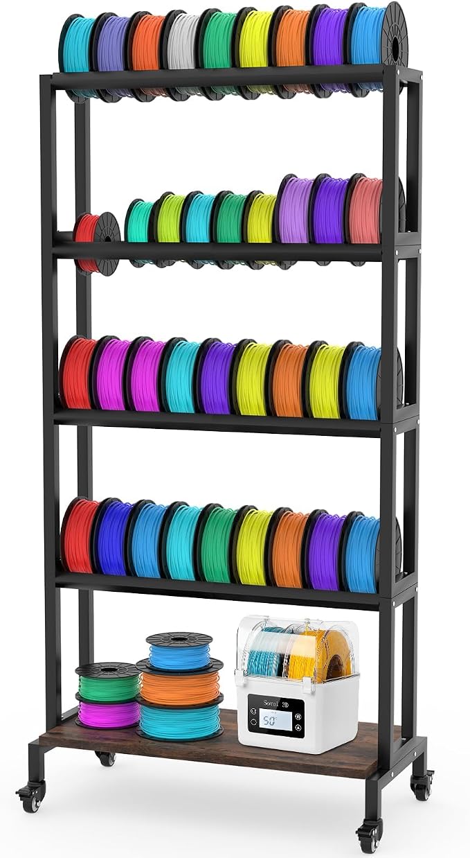 Ormeli 3D Printer Filament Storage Rack, 5-Tier 3D Printing Filament Metal Rack for Filament Spools PLA/ABS/TPU/Nylon, Large Capacity Heavy Duty Filament Spool Holder for 3D Printing Studio, Workshop